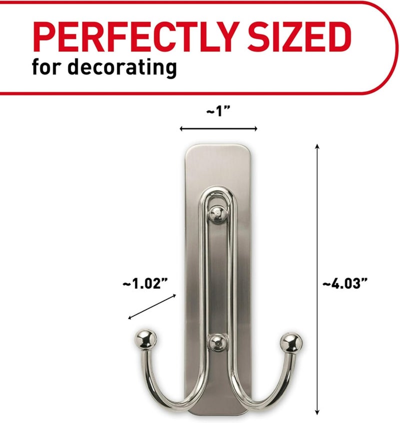 Command Large Double Bathroom Wall Hook, Damage-Free Hanging with Adhesive Strip, Great for Hanging Bath Towels, 1 Satin Nickel Wall Hook and 1 Water-Resistant Strip, Holds up to 4 lb - Image 2